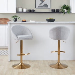 English Elm Highback Wingback Barstools with Gold Base Swivel Adjustable Kitchen Island Seating Set of 2 Gray B202S02361