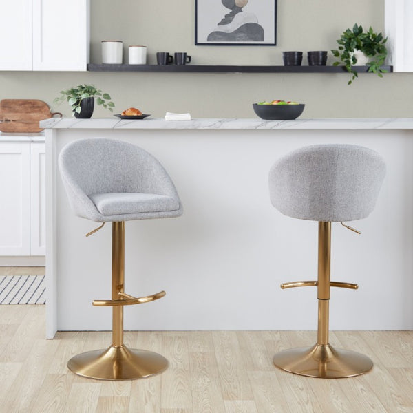 English Elm Highback Wingback Barstools with Gold Base Swivel Adjustable Kitchen Island Seating Set of 2 Gray B202S02361