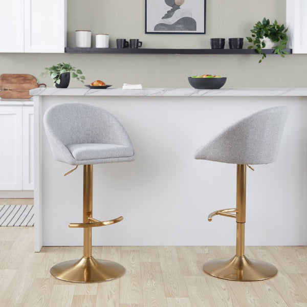 English Elm Highback Wingback Barstools with Gold Base Swivel Adjustable Kitchen Island Seating Set of 2 Gray B202S02361