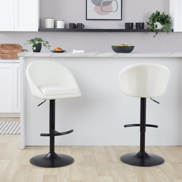 English Elm Highback Swivel Barstools Adjustable Height Cream Upholstered Seat Matte Black Base Set Cream B202S02362