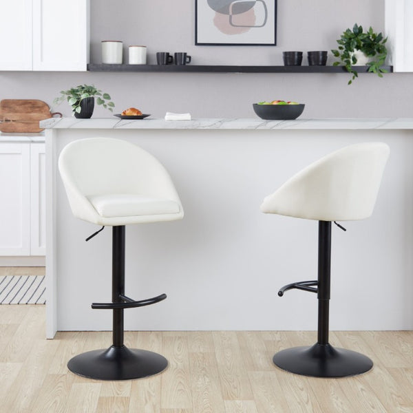 English Elm Highback Swivel Barstools Adjustable Height Cream Upholstered Seat Matte Black Base Set Cream B202S02362