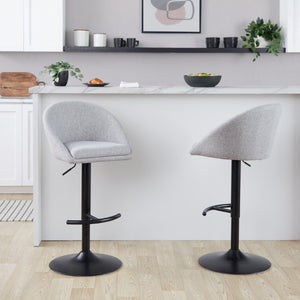 English Elm Highback Swivel Barstools Adjustable Height Cream Upholstered Seat Matte Black Base Set Gray B202S02363
