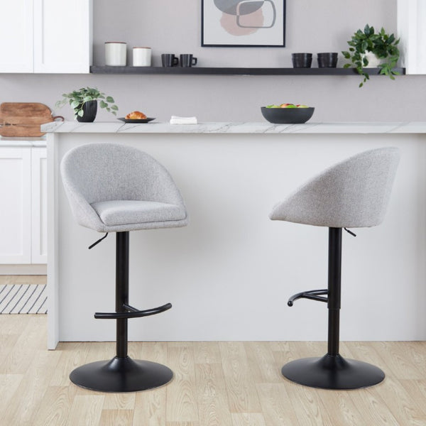 English Elm Highback Swivel Barstools Adjustable Height Cream Upholstered Seat Matte Black Base Set Gray B202S02363