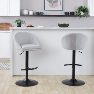 English Elm Highback Swivel Barstools Adjustable Height Cream Upholstered Seat Matte Black Base Set Gray B202S02363