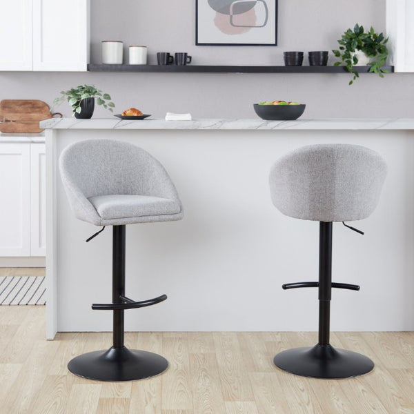 English Elm Highback Swivel Barstools Adjustable Height Cream Upholstered Seat Matte Black Base Set Gray B202S02363