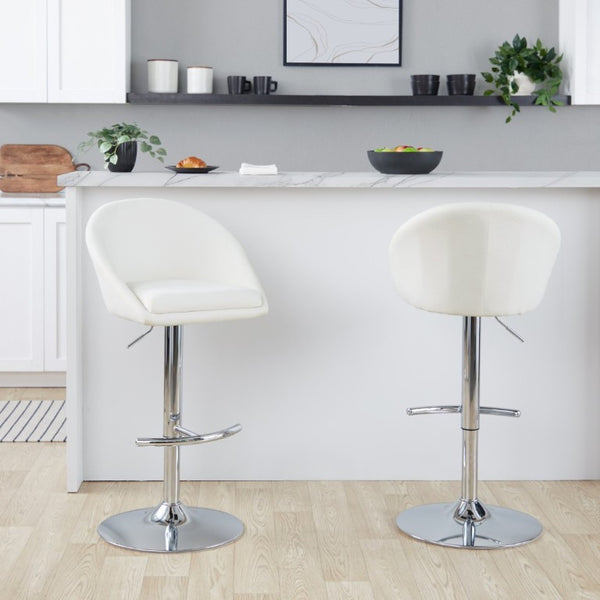 English Elm Highback Adjustable Barstools with Chrome Base and Padded Seats for Kitchen Islands Set of 2 Cream B202S02364