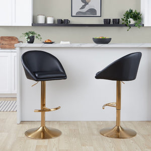English Elm Highback Adjustable Swivel Barstool Set of 2 Gold Base Black PU Leather Kitchen Island B202S02366