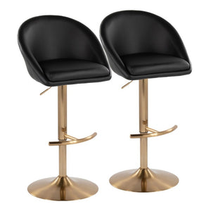 English Elm Highback Adjustable Swivel Barstool Set of 2 Gold Base Black PU Leather Kitchen Island B202S02366