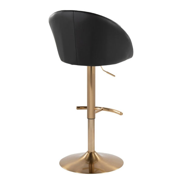 English Elm Highback Adjustable Swivel Barstool Set of 2 Gold Base Black PU Leather Kitchen Island B202S02366