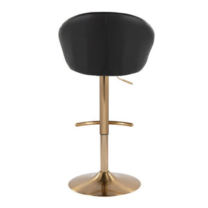 English Elm Highback Adjustable Swivel Barstool Set of 2 Gold Base Black PU Leather Kitchen Island B202S02366