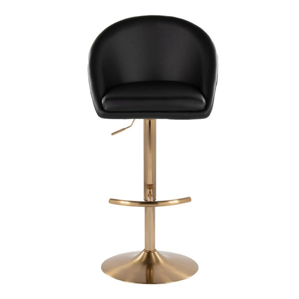 English Elm Highback Adjustable Swivel Barstool Set of 2 Gold Base Black PU Leather Kitchen Island B202S02366