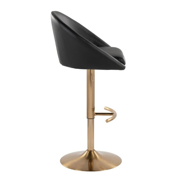 English Elm Highback Adjustable Swivel Barstool Set of 2 Gold Base Black PU Leather Kitchen Island B202S02366