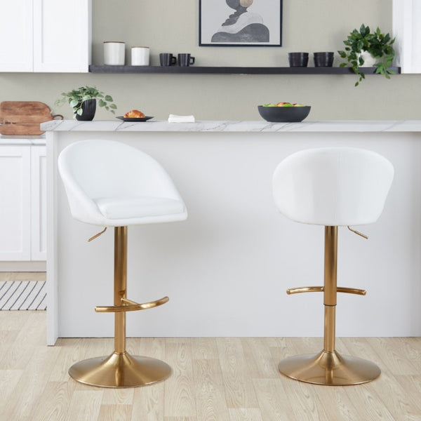 English Elm Highback Swivel Barstool Set of Two White Faux Leather Gold Base Adjustable Height B202S02367