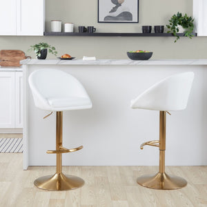 English Elm Highback Swivel Barstool Set of Two White Faux Leather Gold Base Adjustable Height B202S02367