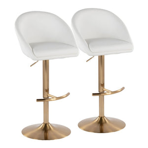 English Elm Highback Swivel Barstool Set of Two White Faux Leather Gold Base Adjustable Height B202S02367