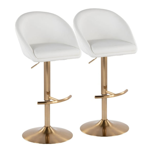 English Elm Highback Swivel Barstool Set of Two White Faux Leather Gold Base Adjustable Height B202S02367