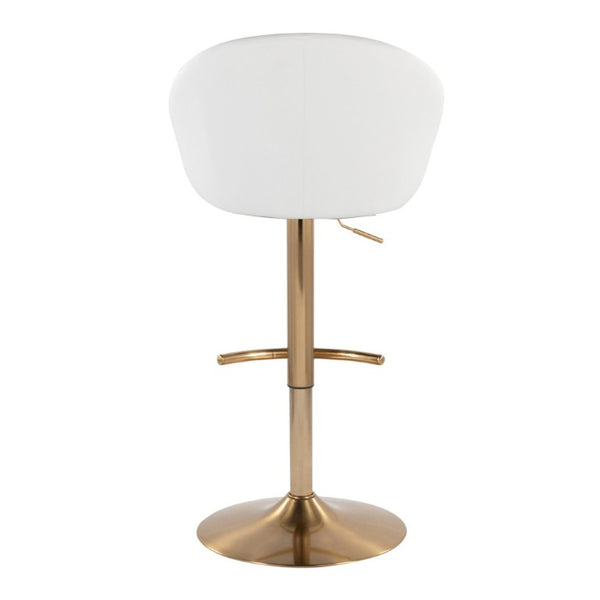 English Elm Highback Swivel Barstool Set of Two White Faux Leather Gold Base Adjustable Height B202S02367
