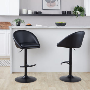 English Elm Highback Adjustable Swivel Barstools PU Leather Black Metal Set of 2 for Kitchen Islands B202S02368