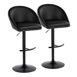 English Elm Highback Adjustable Swivel Barstools PU Leather Black Metal Set of 2 for Kitchen Islands B202S02368