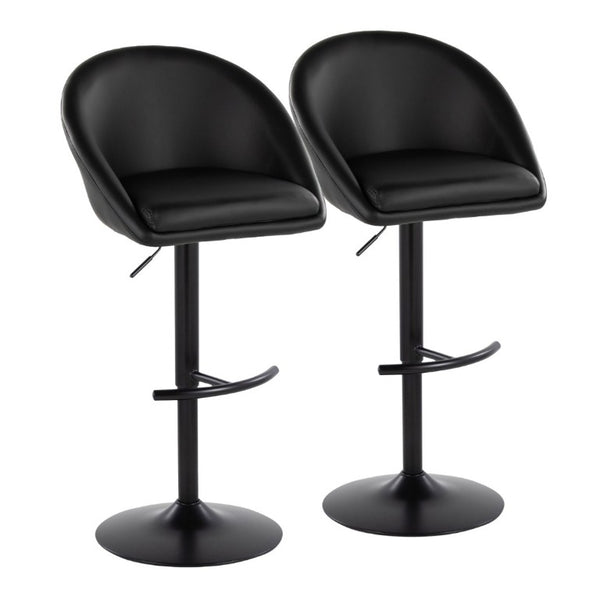 English Elm Highback Adjustable Swivel Barstools PU Leather Black Metal Set of 2 for Kitchen Islands B202S02368