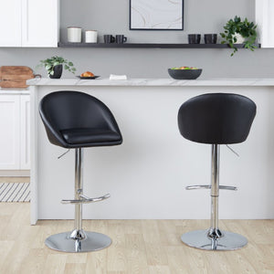 English Elm Highback Adjustable Barstools with Chrome Base and PU Leather Seat for Kitchen Island Black B202S02370