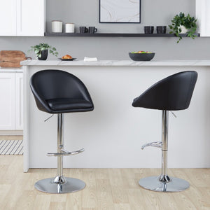 English Elm Highback Adjustable Barstools with Chrome Base and PU Leather Seat for Kitchen Island Black B202S02370