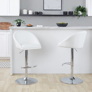 English Elm Highback Adjustable Barstools with Chrome Base and PU Leather Seat for Kitchen Island White B202S02371