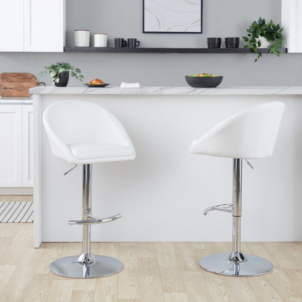 English Elm Highback Adjustable Barstools with Chrome Base and PU Leather Seat for Kitchen Island White B202S02371