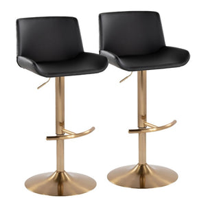 English Elm Upholstered Swivel Barstools with Gold Metal Base and Faux Leather Set of 2 Black B202S02372