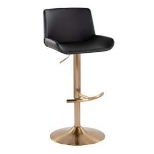 English Elm Upholstered Swivel Barstools with Gold Metal Base and Faux Leather Set of 2 Black B202S02372