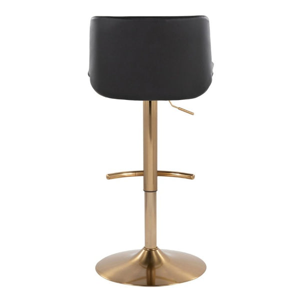English Elm Upholstered Swivel Barstools with Gold Metal Base and Faux Leather Set of 2 Black B202S02372