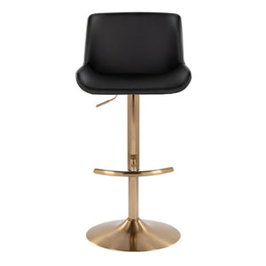 English Elm Upholstered Swivel Barstools with Gold Metal Base and Faux Leather Set of 2 Black B202S02372