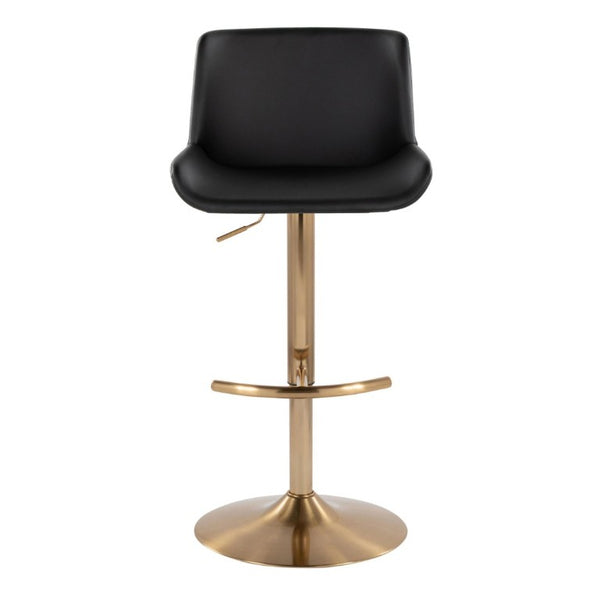 English Elm Upholstered Swivel Barstools with Gold Metal Base and Faux Leather Set of 2 Black B202S02372