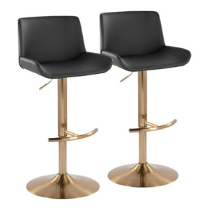 English Elm Upholstered Swivel Barstools with Gold Metal Base and Faux Leather Set of 2 Gray B202S02373