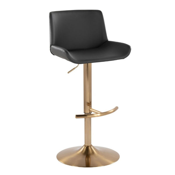 English Elm Upholstered Swivel Barstools with Gold Metal Base and Faux Leather Set of 2 Gray B202S02373
