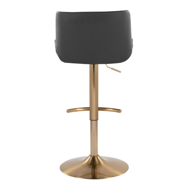 English Elm Upholstered Swivel Barstools with Gold Metal Base and Faux Leather Set of 2 Gray B202S02373