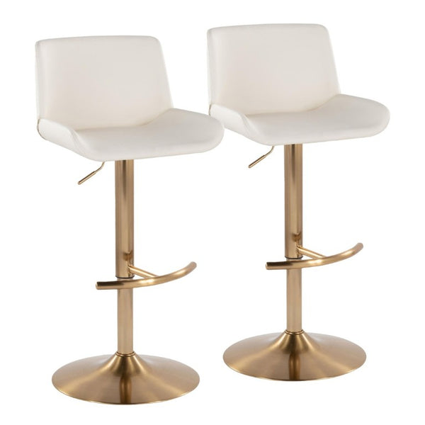 English Elm Upholstered Swivel Barstools with Gold Metal Base and Faux Leather Set of 2 White B202S02374