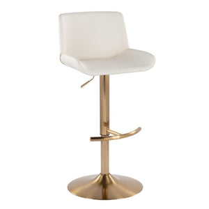 English Elm Upholstered Swivel Barstools with Gold Metal Base and Faux Leather Set of 2 White B202S02374