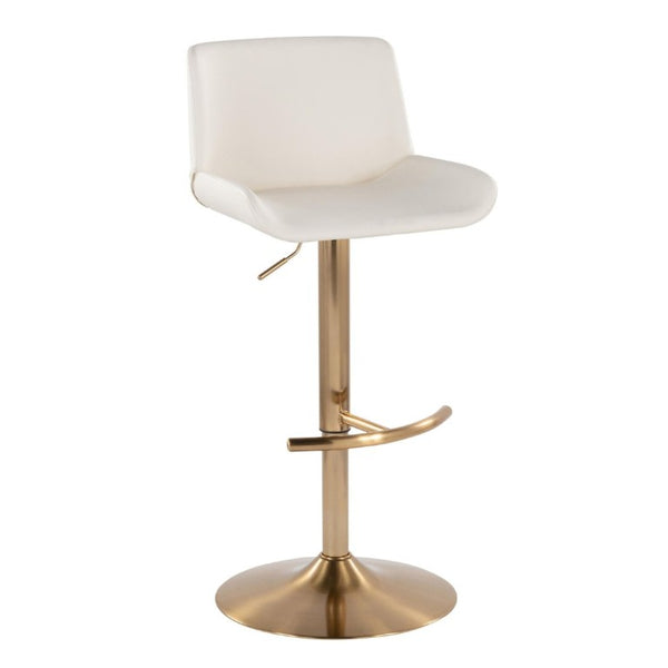 English Elm Upholstered Swivel Barstools with Gold Metal Base and Faux Leather Set of 2 White B202S02374