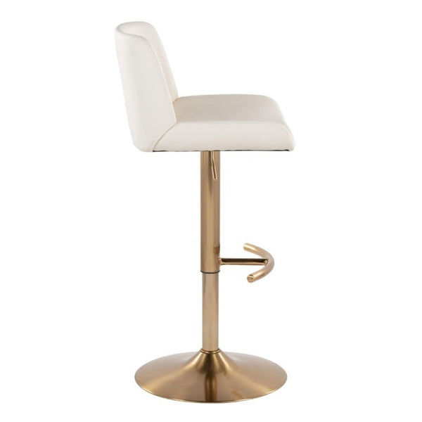 English Elm Upholstered Swivel Barstools with Gold Metal Base and Faux Leather Set of 2 White B202S02374