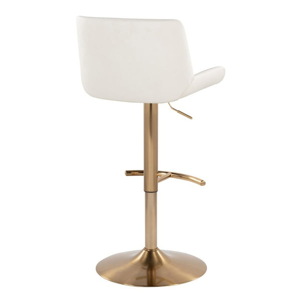 English Elm Upholstered Swivel Barstools with Gold Metal Base and Faux Leather Set of 2 White B202S02374