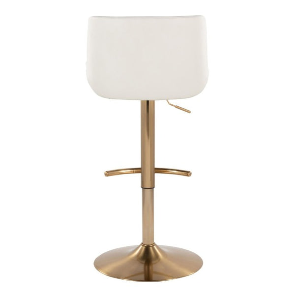 English Elm Upholstered Swivel Barstools with Gold Metal Base and Faux Leather Set of 2 White B202S02374