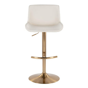 English Elm Upholstered Swivel Barstools with Gold Metal Base and Faux Leather Set of 2 White B202S02374