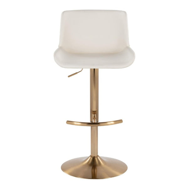 English Elm Upholstered Swivel Barstools with Gold Metal Base and Faux Leather Set of 2 White B202S02374