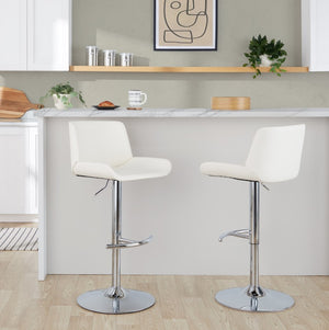 English Elm Upholstered Swivel Barstools with Chrome Base and T Footrest for Kitchen Islands Set of 2 White Faux Leather B202S02380