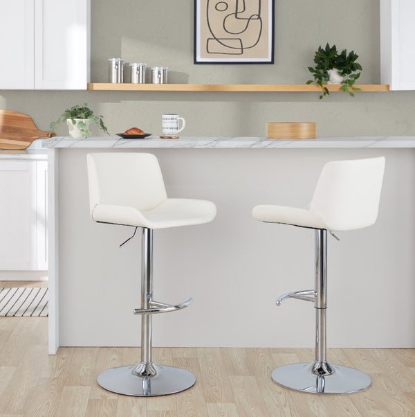 English Elm Upholstered Swivel Barstools with Chrome Base and T Footrest for Kitchen Islands Set of 2 White Faux Leather B202S02380