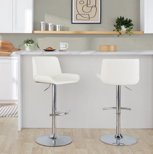 English Elm Upholstered Swivel Barstools with Chrome Base and T Footrest for Kitchen Islands Set of 2 White Faux Leather B202S02380