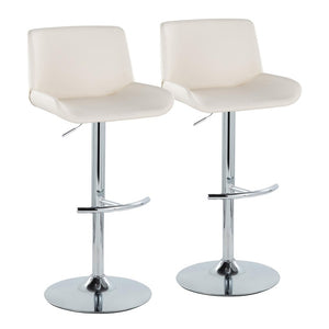 English Elm Upholstered Swivel Barstools with Chrome Base and T Footrest for Kitchen Islands Set of 2 White Faux Leather B202S02380