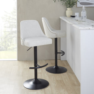 English Elm Upholstered Swivel Barstools with Chrome Base and T Footrest for Kitchen Islands Set of 2 Cream Fabric B202S02381