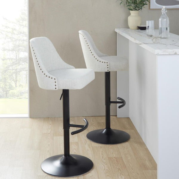 English Elm Upholstered Swivel Barstools with Chrome Base and T Footrest for Kitchen Islands Set of 2 Cream Fabric B202S02381